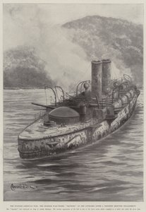 A Guerra Hispano-Americana, o navio de guerra espanhol Oquendo como ela apareceu depois de um engajamento de treze minutos